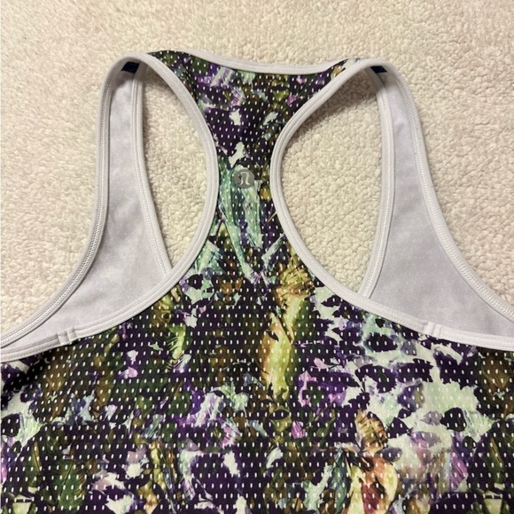 Lululemon Cool Racerback Tank Top Green Purple Floral Sport White Multi Print - Picture 6 of 10